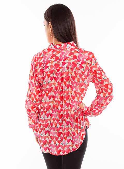 Scully Leather Honey Creek Pink Heart Print Button Up Collar Blouse - Scully Leather - Flyclothing LLC