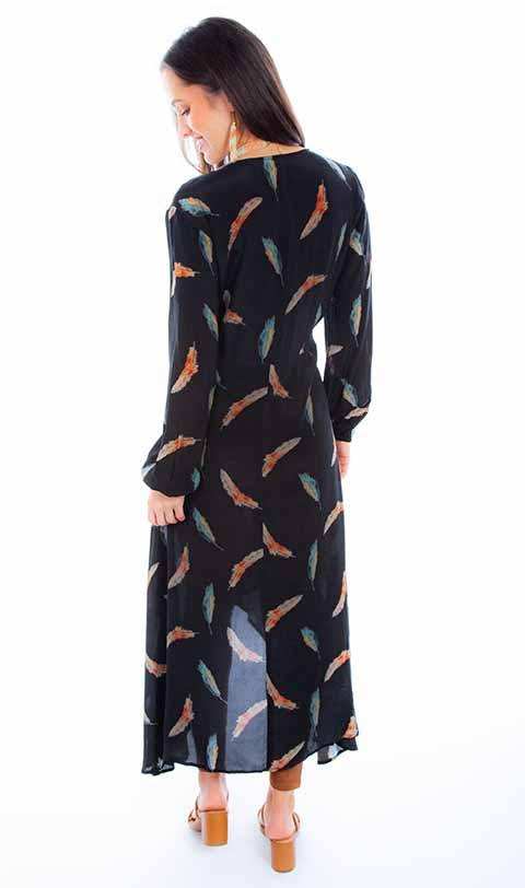 Scully Leather Honey Creek Black Feather Print Button Up Kimono - Scully Leather - Flyclothing LLC