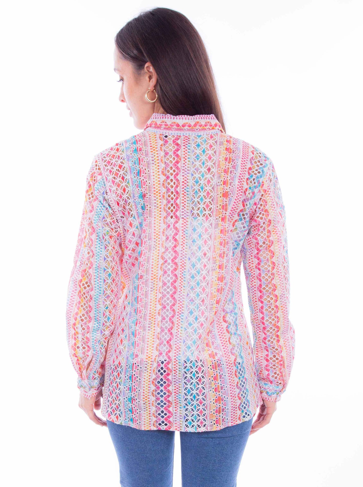 Scully Leather Pink Button-Up Eyelet Blouse - Scully Leather - Flyclothing LLC