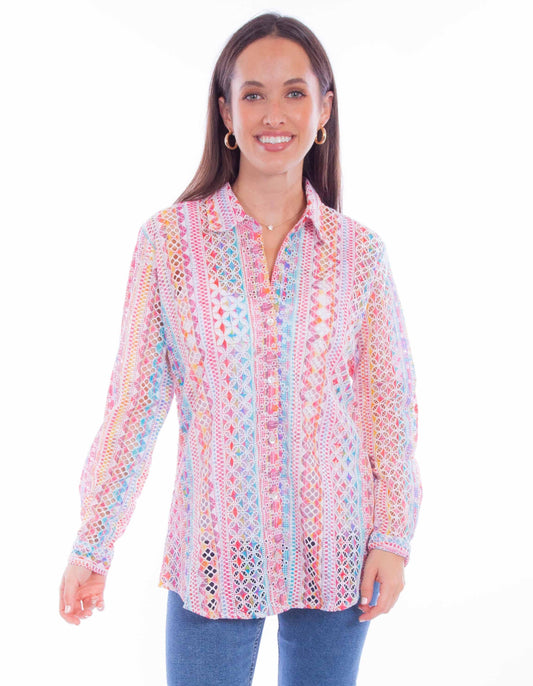 Scully Leather Pink Button-Up Eyelet Blouse - Flyclothing LLC