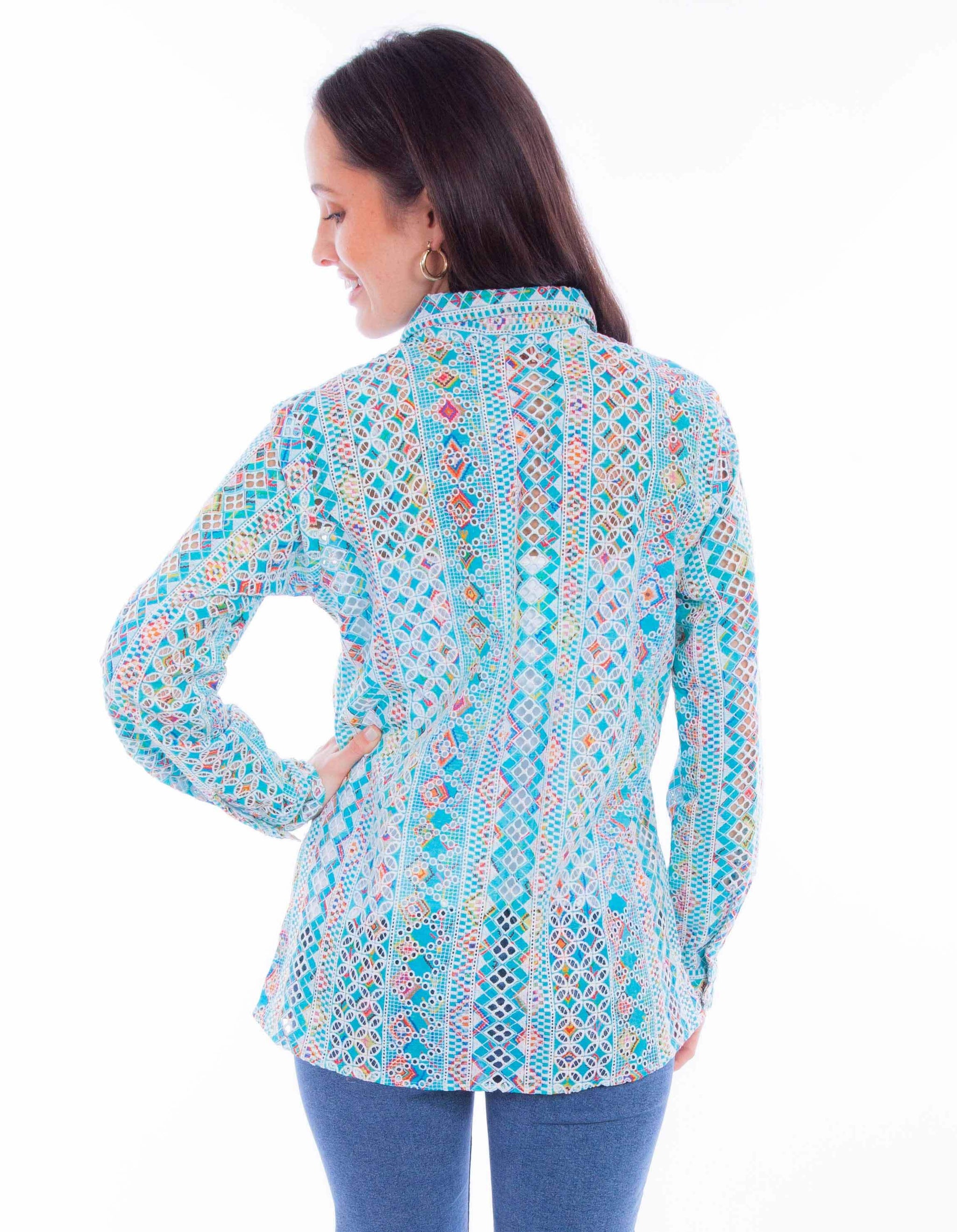 Scully Leather Turqoiuse Button-Up Eyelet Blouse - Scully Leather - Flyclothing LLC