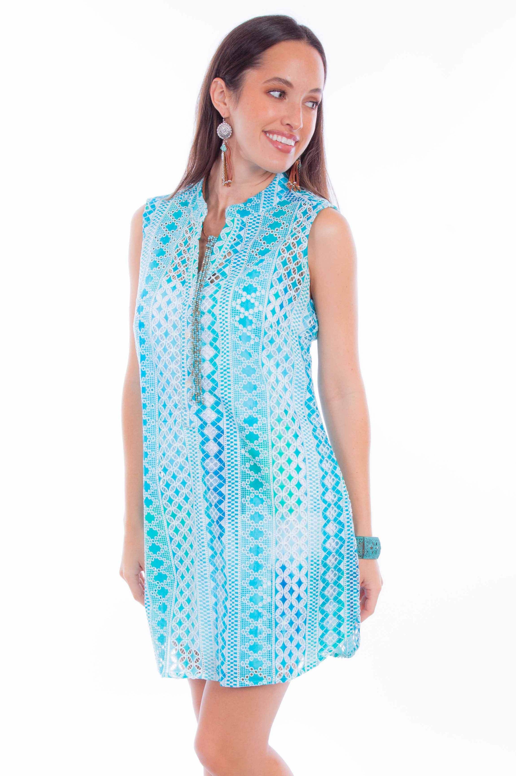 Scully Leather Turquoise Eyelet Sleeveless Dress - Scully Leather - Flyclothing LLC