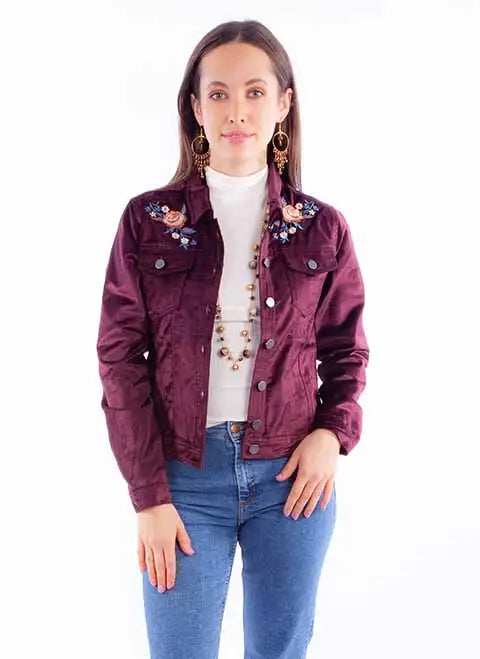 Scully Leather Honey Creek Burgundy Velvet Jacket With Embroidery - Scully Leather - Flyclothing LLC