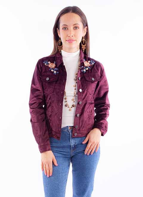 Scully Leather Honey Creek Burgundy Velvet Jacket With Embroidery - Scully Leather