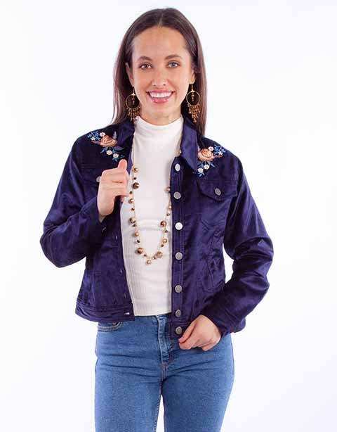 Scully Leather Honey Creek Navy Velvet Jacket With Embroidery - Scully Leather - Flyclothing LLC