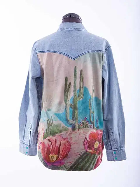 Scully Leather Honey Creek Denim Cactus Print Denim Top - Scully Leather - Flyclothing LLC