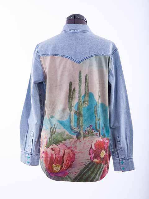 Scully Leather Honey Creek Denim Cactus Print Denim Top - Scully Leather - Flyclothing LLC