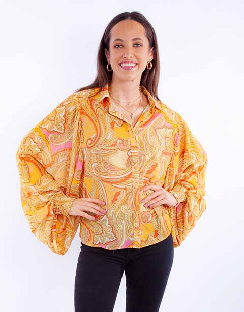 Scully Leather Honey Creek Gold Extreme Balloon Sleeeve Paisley Top