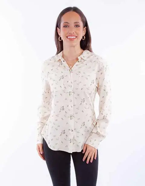 Scully Leather Honey Creek Ivory Snap Front Blouse W/Floral Print - Scully Leather - Flyclothing LLC