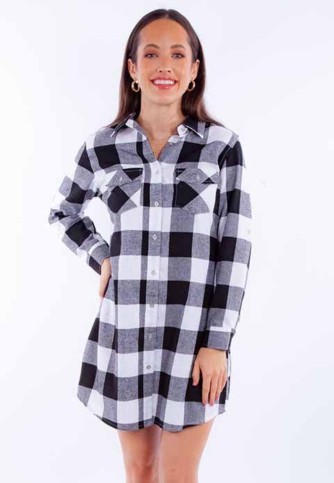Scully Leather Honey Creek Black-White Buffalo Check Shirt-Dress - Scully Leather