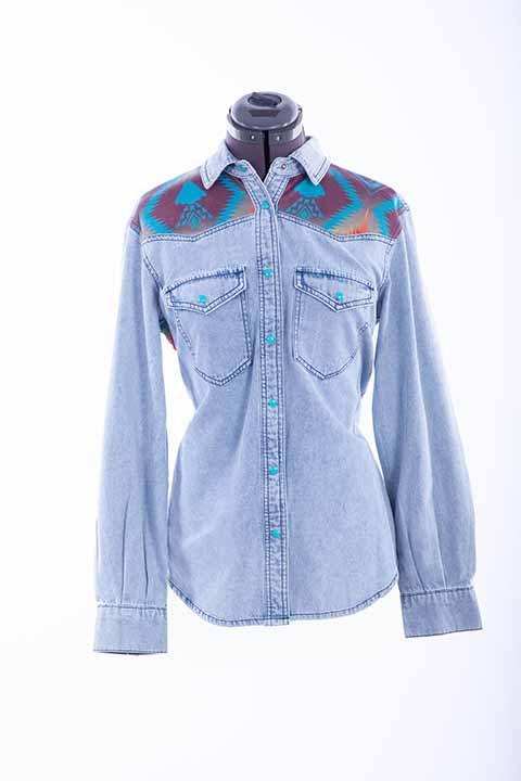 Scully Leather Honey Creek Denim Aztec Print Denim Top - Scully Leather - Flyclothing LLC