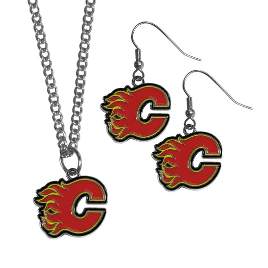 Calgary Flames® Dangle Earrings and Chain Necklace Set - Flyclothing LLC