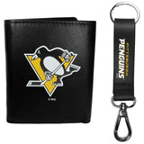 Pittsburgh Penguins Leather Tri-fold Wallet & Strap Key Chain - Siskiyou Buckle