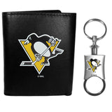 Pittsburgh Penguins Leather Tri-fold Wallet & Valet Key Chain - Siskiyou Buckle