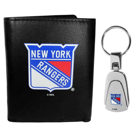 New York Rangers Leather Tri-fold Wallet & Steel Key Chain - Flyclothing LLC