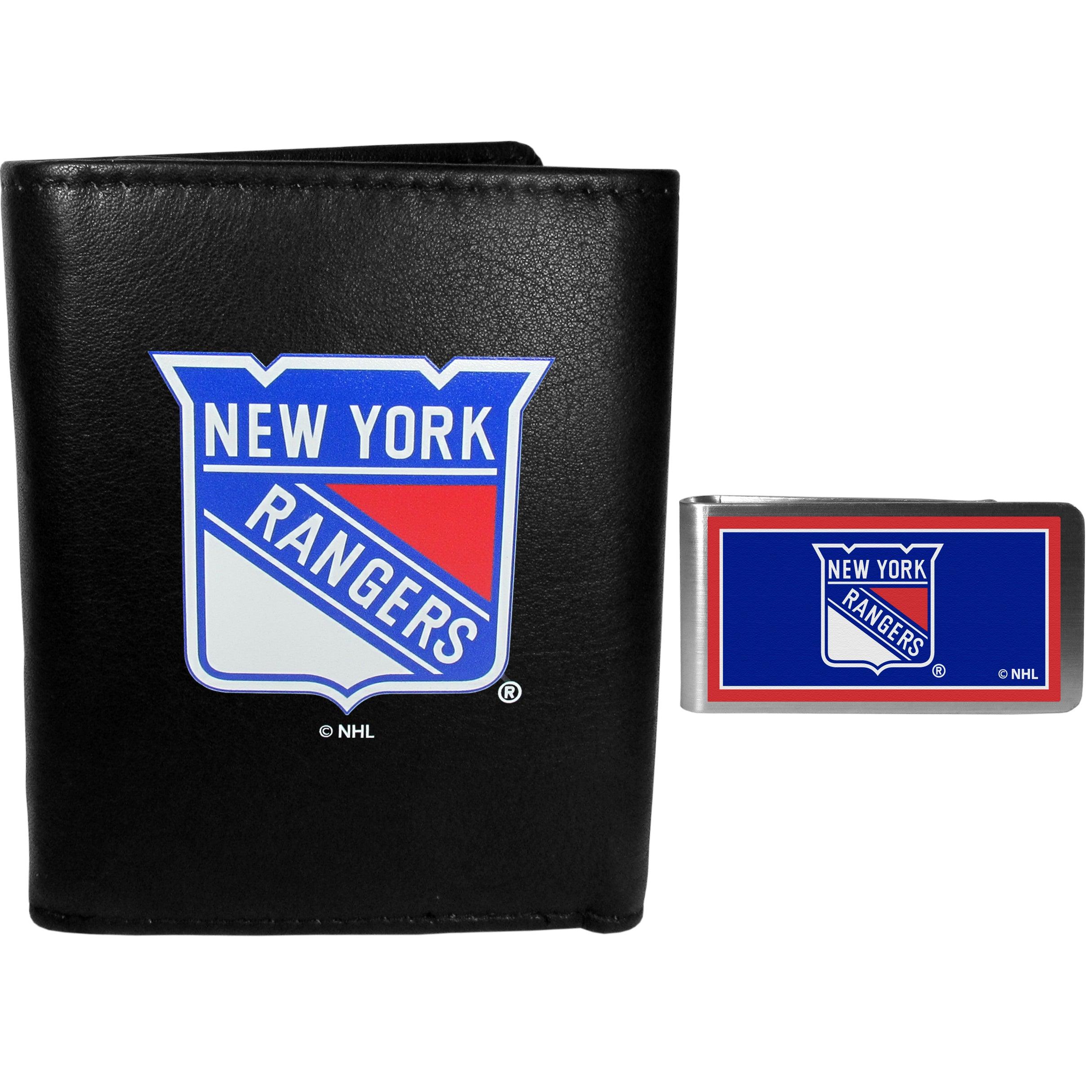 New York Rangers Leather Tri-fold Wallet & Color Money Clip - Flyclothing LLC