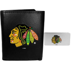 Chicago Blackhawks Leather Tri-fold Wallet & Money Clip - Flyclothing LLC