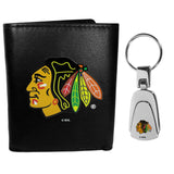 Chicago Blackhawks Leather Tri-fold Wallet & Steel Key Chain - Siskiyou Buckle