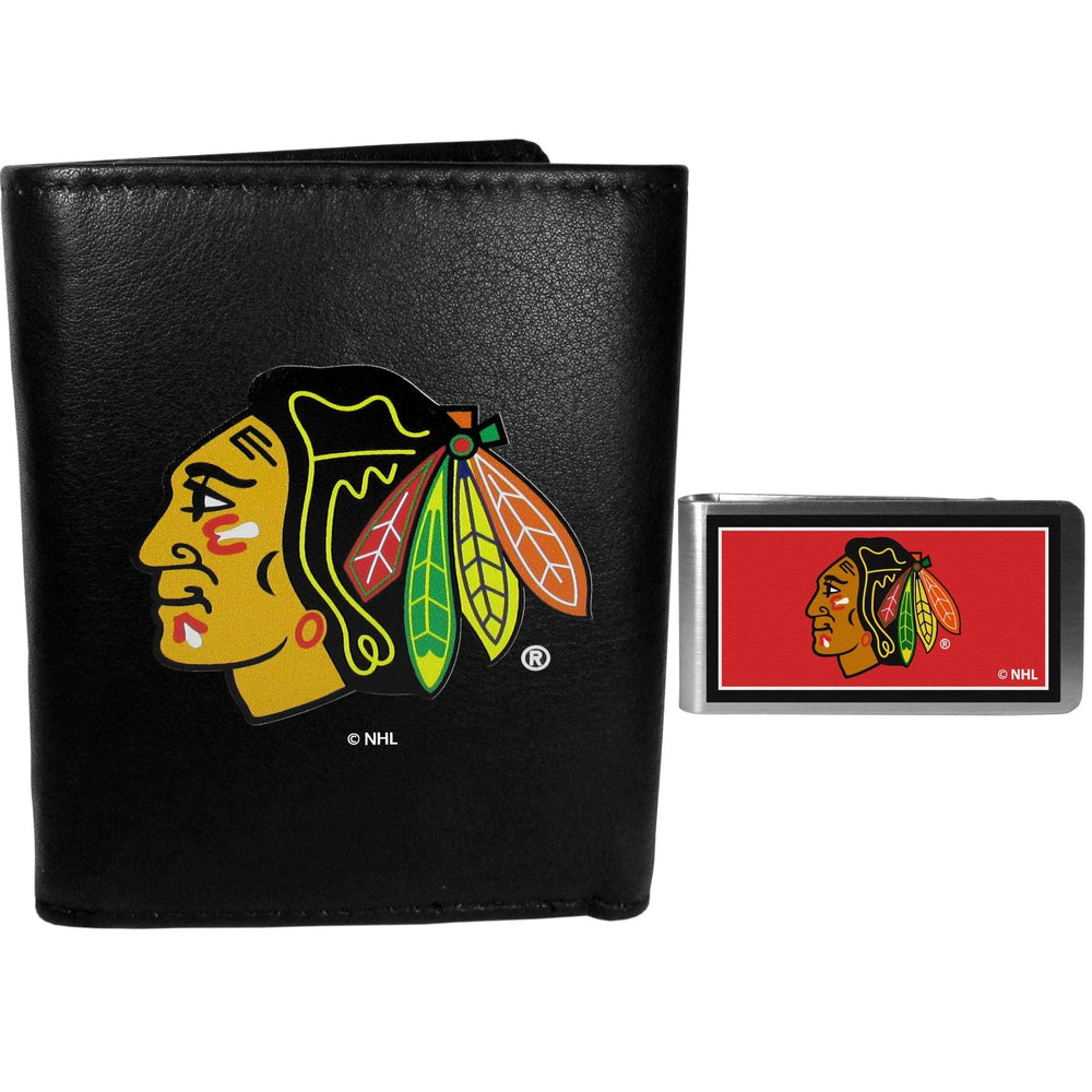 Chicago Blackhawks Leather Tri-fold Wallet & Color Money Clip - Siskiyou Buckle
