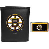 Boston Bruins Leather Tri-fold Wallet & Color Money Clip - Siskiyou Buckle