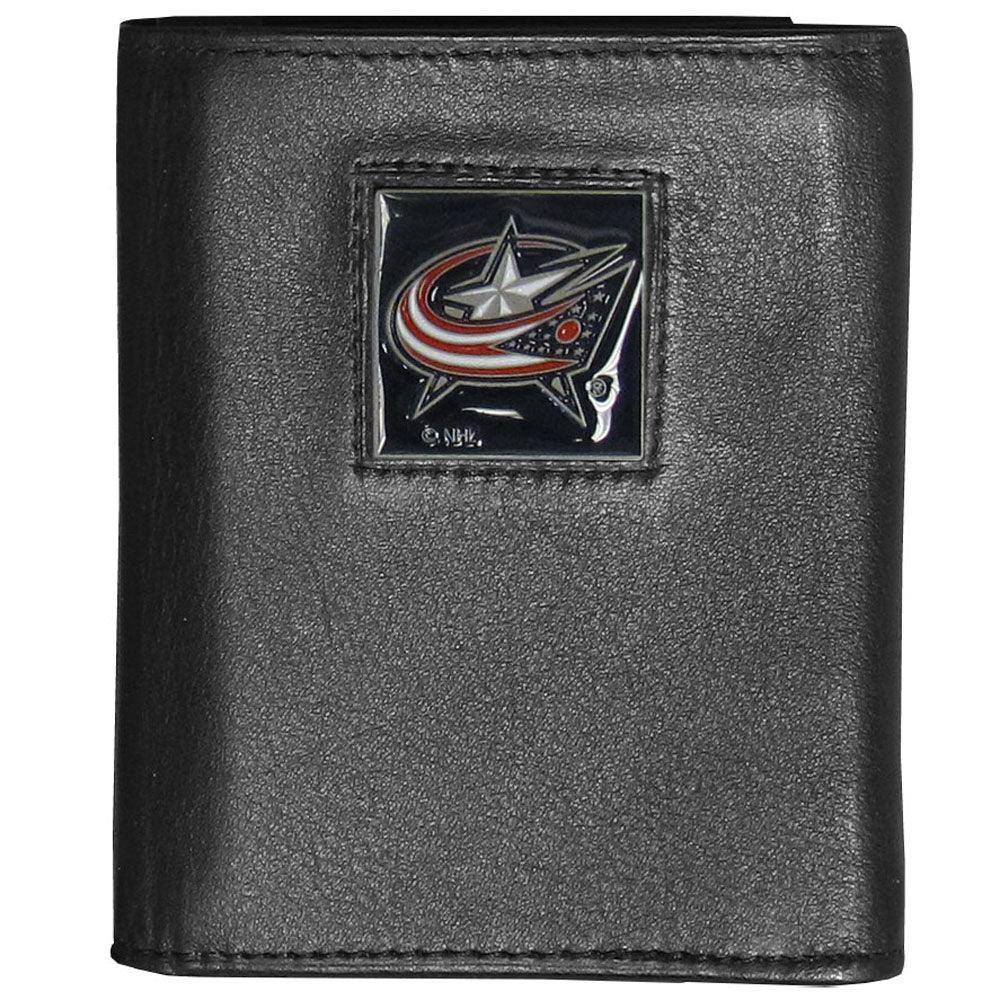 Columbus Blue Jackets® Deluxe Leather Tri-fold Wallet Packaged in Gift Box - Siskiyou Buckle