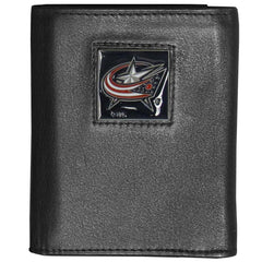 Columbus Blue Jackets® Deluxe Leather Tri-fold Wallet Packaged in Gift Box - Flyclothing LLC