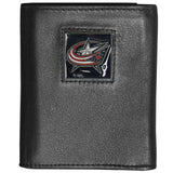 Columbus Blue Jackets® Deluxe Leather Tri-fold Wallet Packaged in Gift Box - Siskiyou Buckle