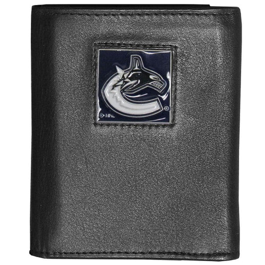 Vancouver Canucks® Deluxe Leather Tri-fold Wallet Packaged in Gift Box - Flyclothing LLC