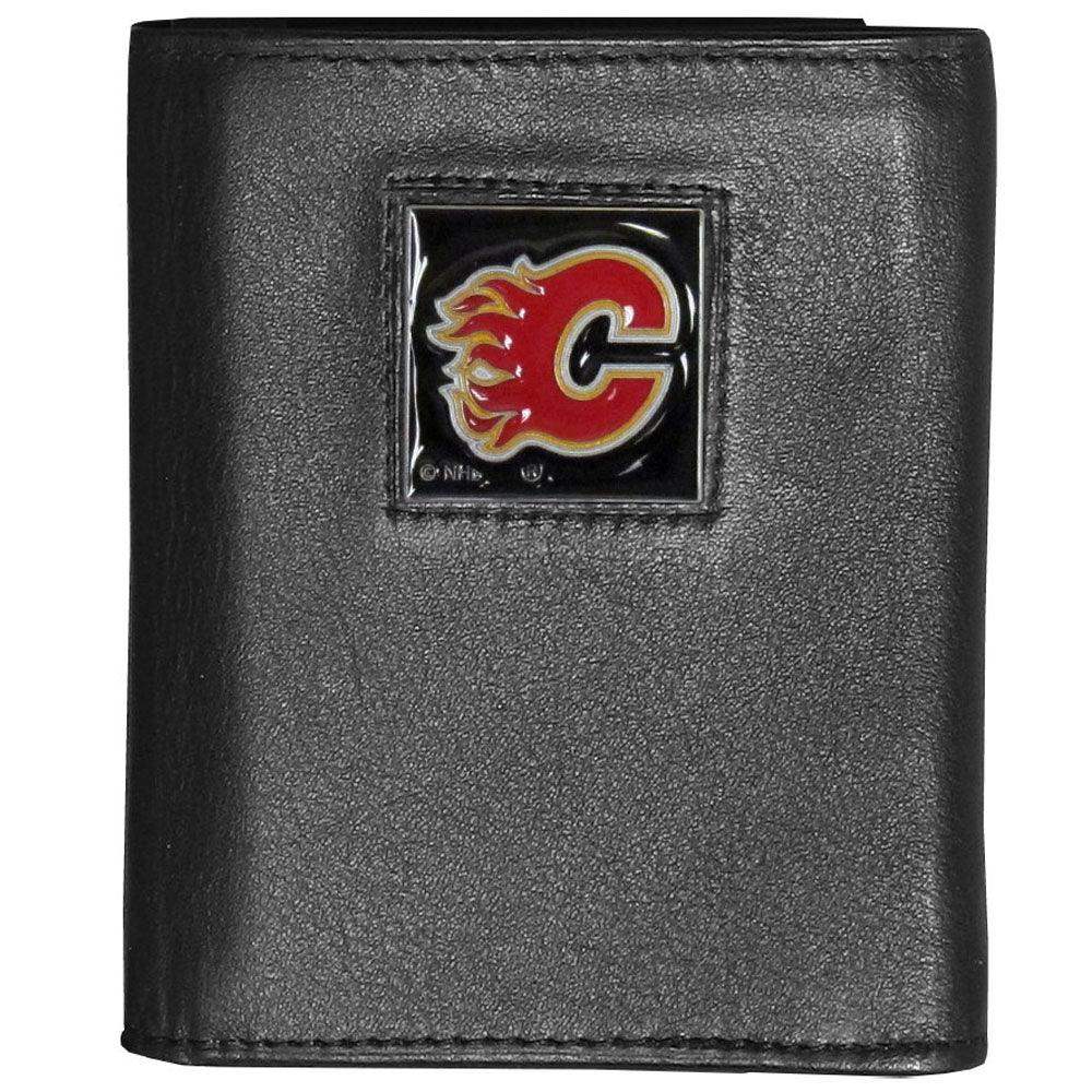 Calgary Flames® Deluxe Leather Tri-fold Wallet Packaged in Gift Box - Siskiyou Buckle - Flyclothing LLC