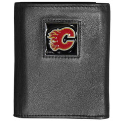 Calgary Flames® Deluxe Leather Tri-fold Wallet Packaged in Gift Box - Flyclothing LLC