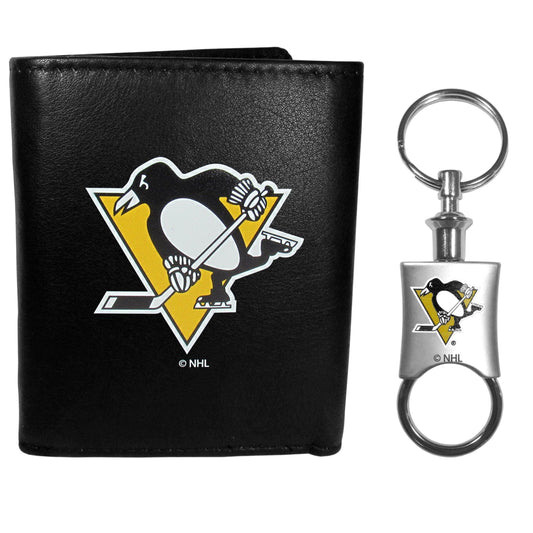 Pittsburgh Penguins Leather Tri-fold Wallet & Valet Key Chain - Siskiyou Buckle