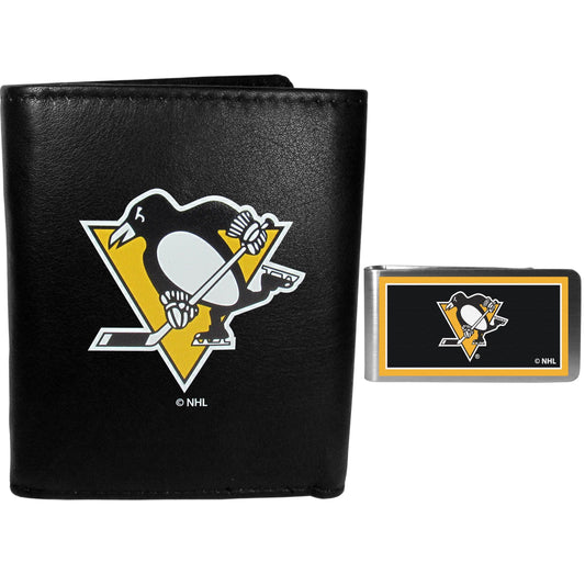 Pittsburgh Penguins Leather Tri-fold Wallet & Color Money Clip - Flyclothing LLC
