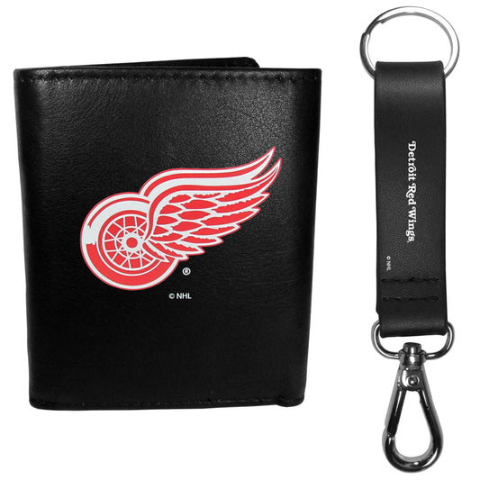 Detroit Red Wings Leather Tri-fold Wallet & Strap Key Chain - Flyclothing LLC
