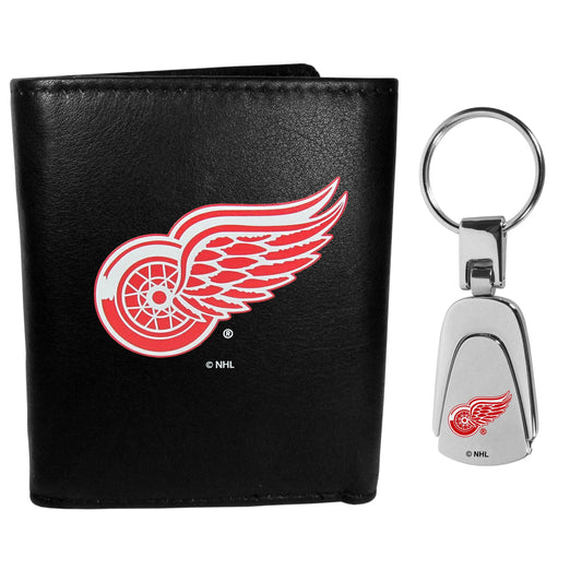 Detroit Red Wings Leather Tri-fold Wallet & Steel Key Chain - Flyclothing LLC