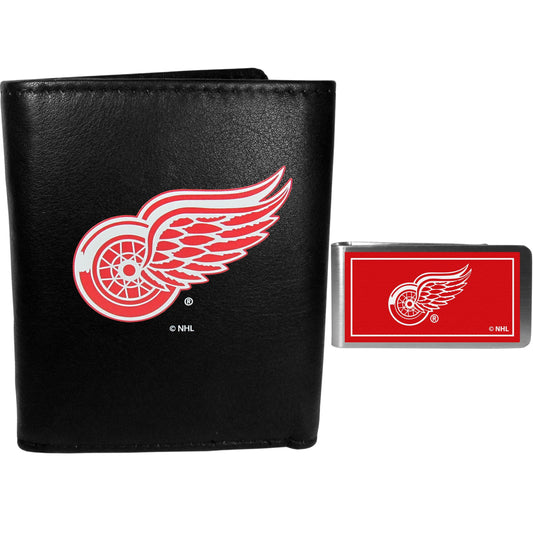 Detroit Red Wings Leather Tri-fold Wallet & Color Money Clip - Flyclothing LLC