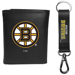 Boston Bruins Leather Tri-fold Wallet & Strap Key Chain - Flyclothing LLC