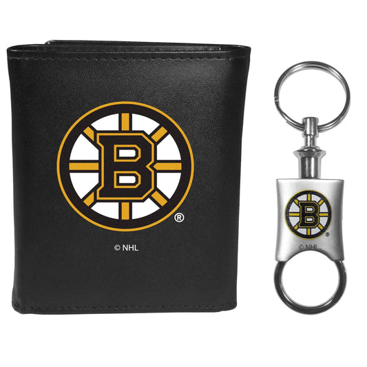 Boston Bruins Leather Tri-fold Wallet & Valet Key Chain - Siskiyou Buckle