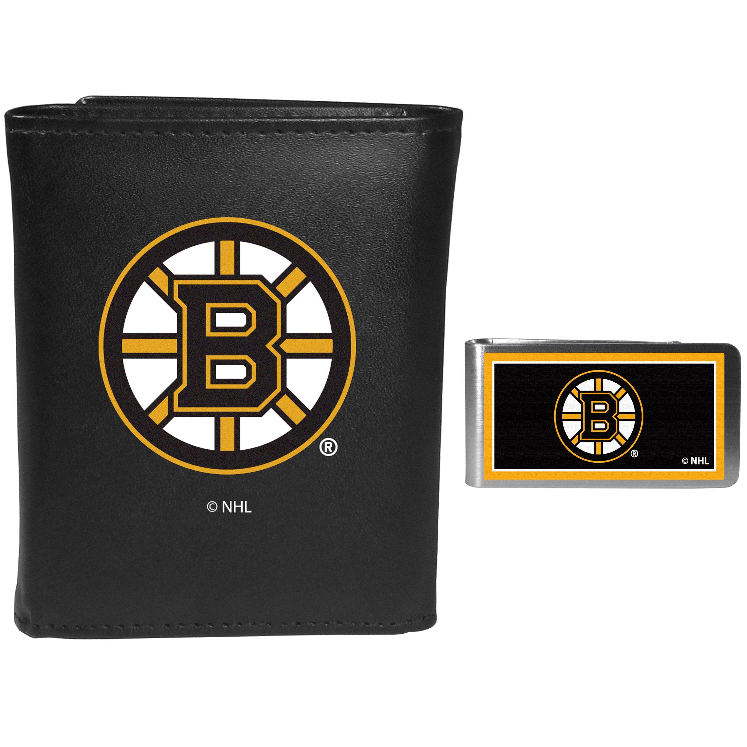 Boston Bruins Leather Tri-fold Wallet & Color Money Clip - Flyclothing LLC