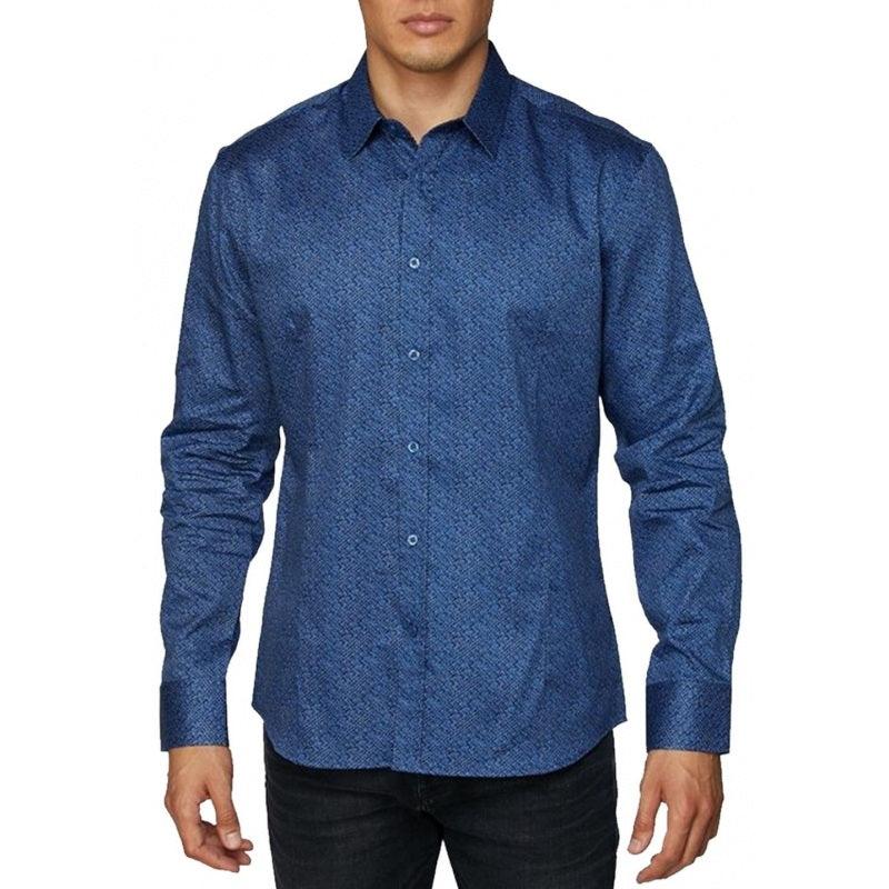 House of Lords Blue 100% cotton men's L/S printed button-down dress shirt - Flyclothing LLC