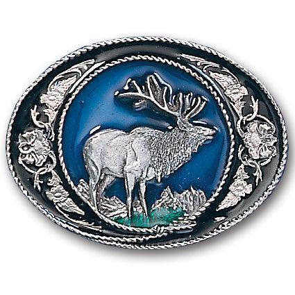 Elk with Scroll Enameled Belt Buckle - Siskiyou Buckle