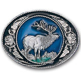 Elk with Scroll Enameled Belt Buckle - Siskiyou Buckle