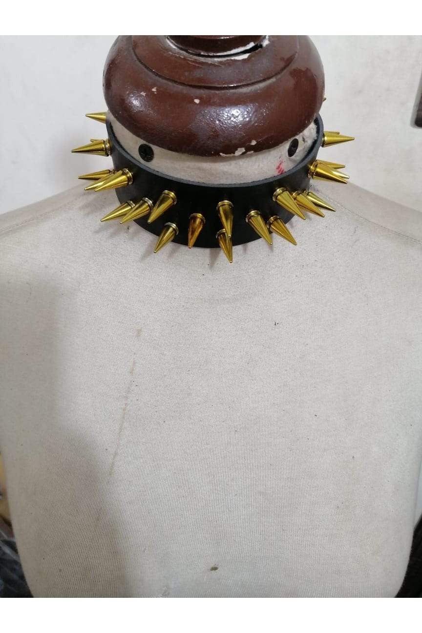 Daisy Corsets Black Faux Leather & Gold Metallic Spike Choker - Daisy Corsets - Flyclothing LLC