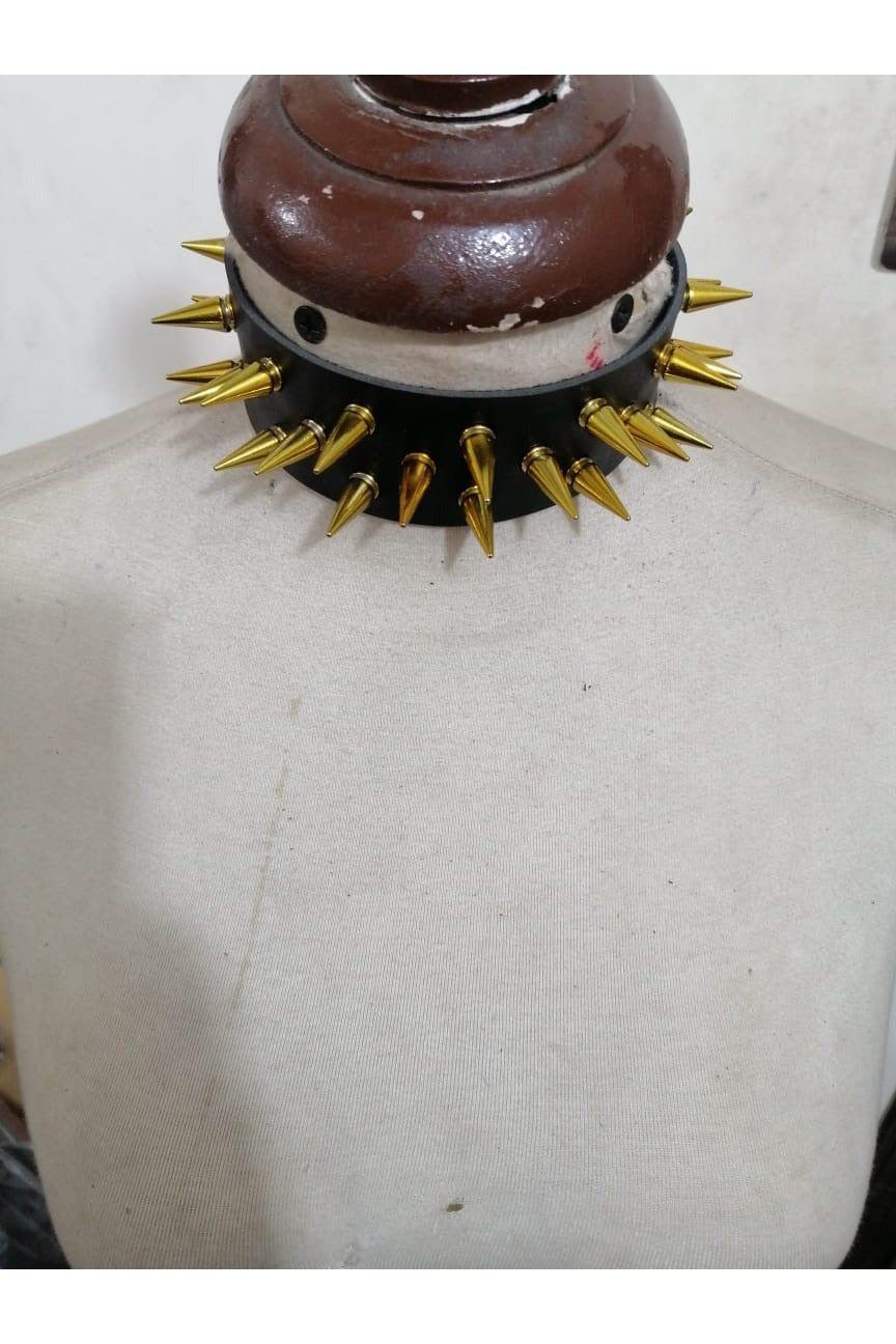 Daisy Corsets Black Faux Leather & Gold Metallic Spike Choker - Daisy Corsets