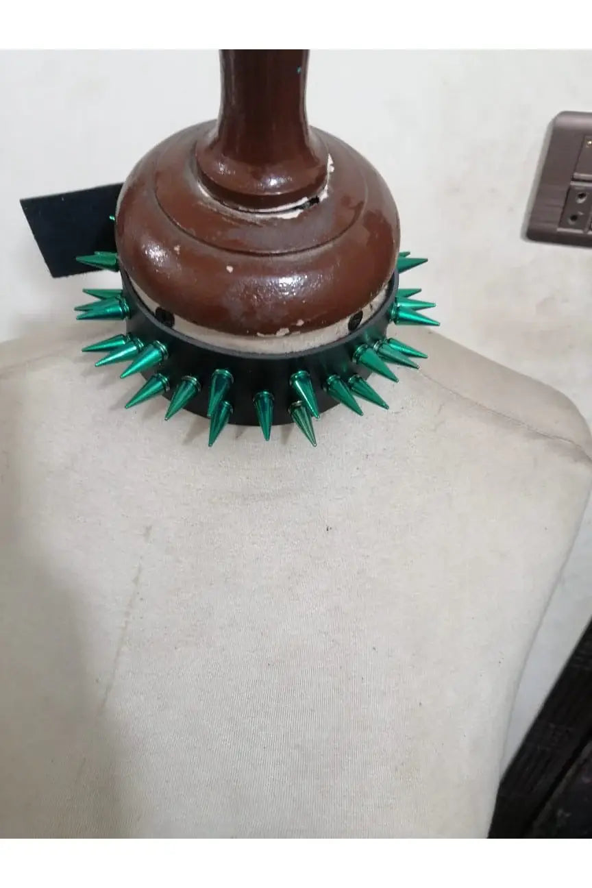 Daisy Corsets Black Faux Leather & Green Metallic Spike Choker - Daisy Corsets - Flyclothing LLC
