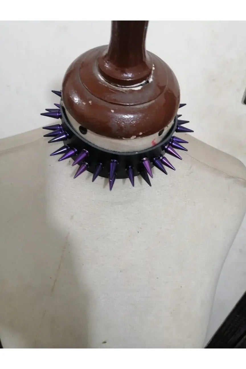 Daisy Corsets Black Faux Leather & Purple Metallic Spike Choker - Daisy Corsets - Flyclothing LLC