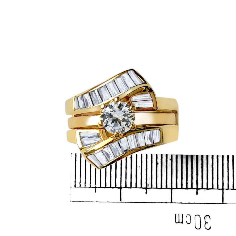 Alamode Sterling Silver 925 ring set with gold plating in AAA grade CZ ships in one day - Alamode - Flyclothing LLC