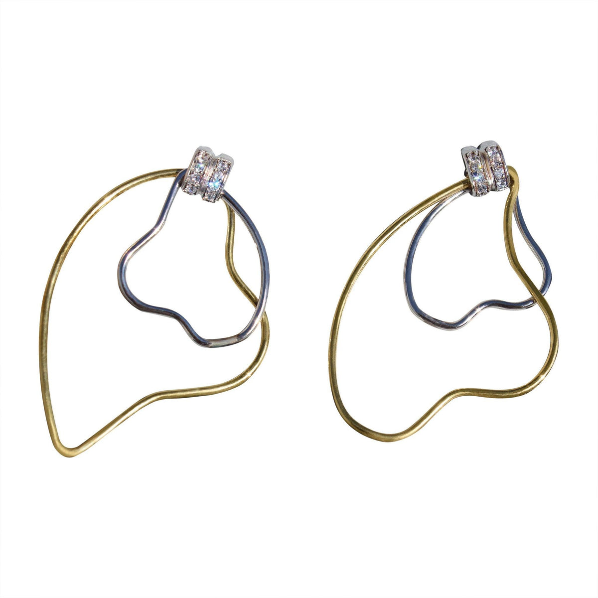Alamode Two Tone 925 Sterling Silver Earrings with AAA Grade CZ in Clear - Flyclothing LLC