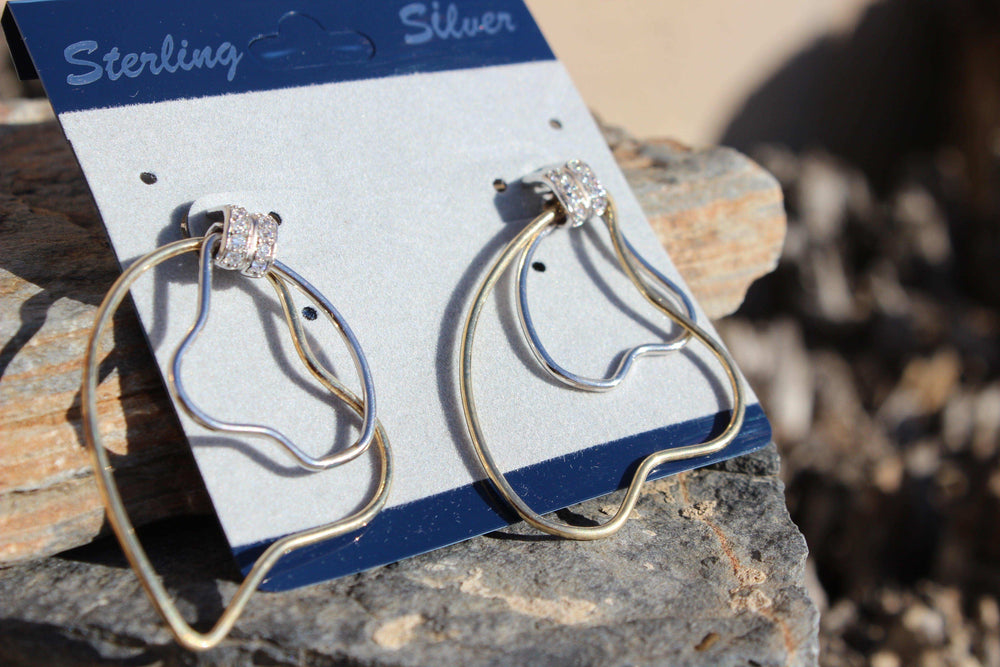 Alamode Two Tone 925 Sterling Silver Earrings with AAA Grade CZ in Clear - Alamode - Flyclothing LLC