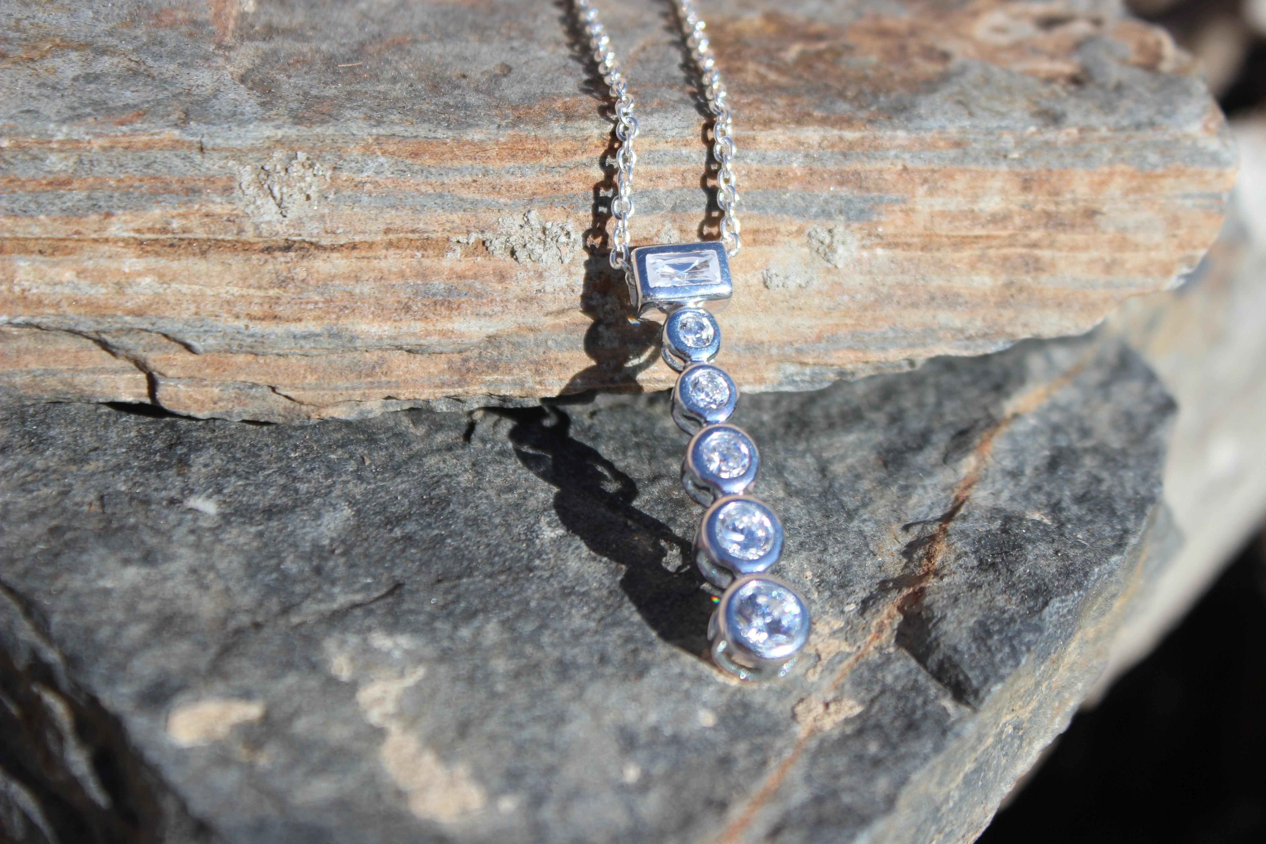 Alamode Rhodium Plating 925 Sterling Silver Chain Pendant with AAA CZ in Clear - Flyclothing LLC
