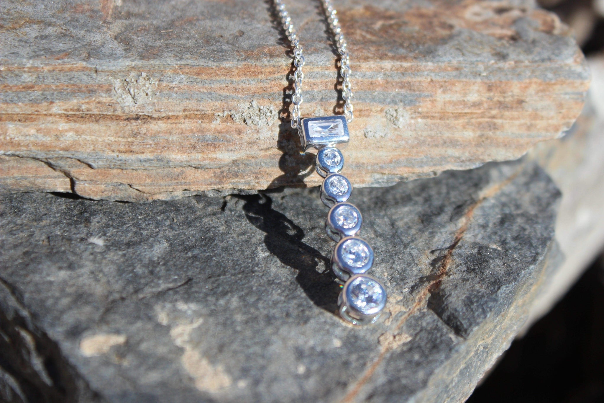 Alamode Rhodium Plating 925 Sterling Silver Chain Pendant with AAA CZ in Clear - Alamode - Flyclothing LLC